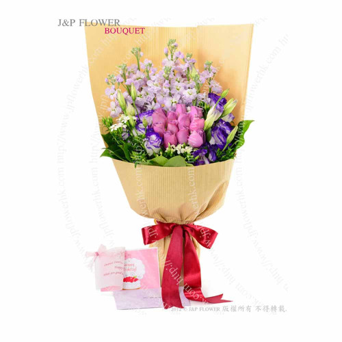 花束，18枝紫玫瑰-BO297