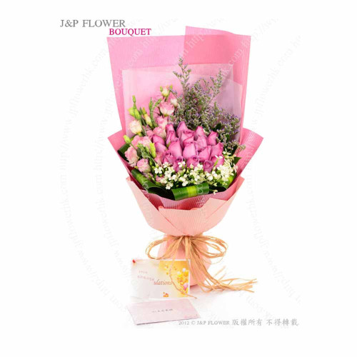 花束-花店新品，18枝粉紫色玫瑰-BO396
