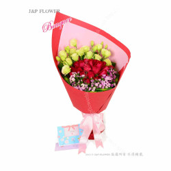 花束-18枝玫瑰+石竹+桔梗花束-BO538 花束-18枝玫瑰+石竹+桔梗花束-BO538