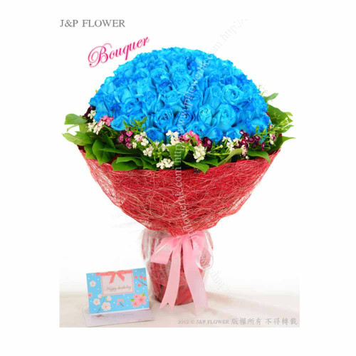 花束-99枝藍玫瑰+石竹+襯葉花束-BO575