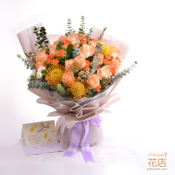 生日驚喜花束｜18枝客製化彩色玫瑰花束，可搭配印字氣球