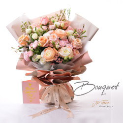 情人節花束: 12枝香檳色玫瑰+小玫瑰+桔梗+腊梅 -VD156